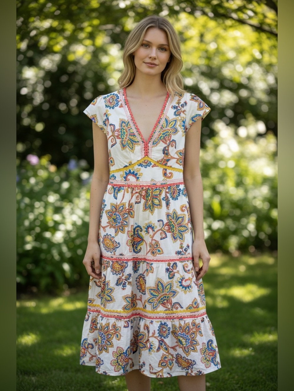 Boden Cream Dress with Multicolor Paisley Print